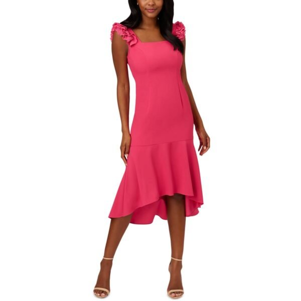 Adrianna Papell Womens Plus Crepe Ruffled Midi Dress - Image 2