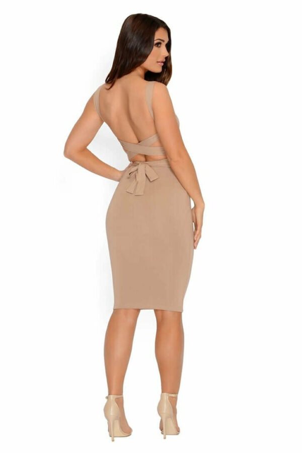 Bring It Back Double Layered Midi Dress in Tan - Image 3