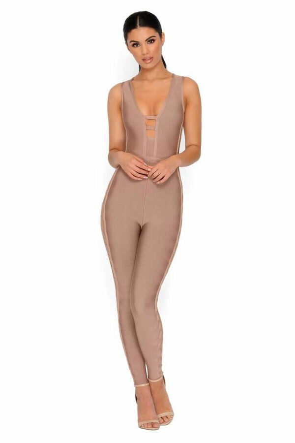 Goody Two Sides Bandage Jumpsuit in Ice Coffee - Image 14