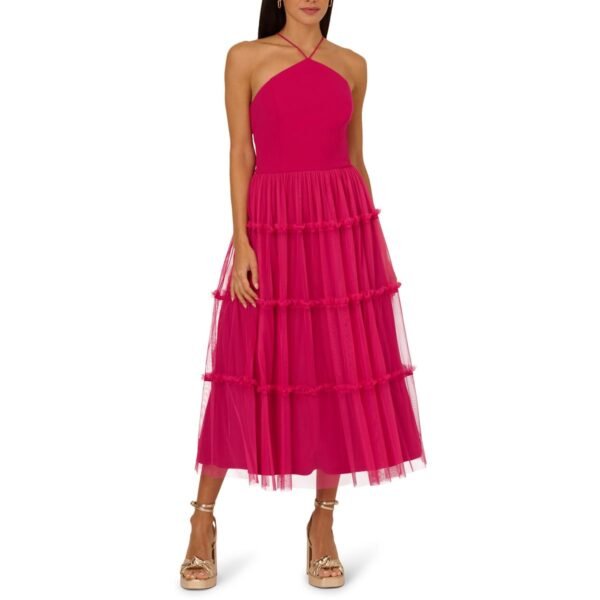 Adrianna Papell Womens Tiered A-Line Midi Dress