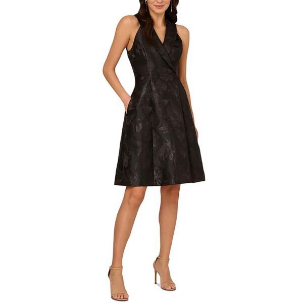 Adrianna Papell Womens Metallic Surplice Neck Midi Dress