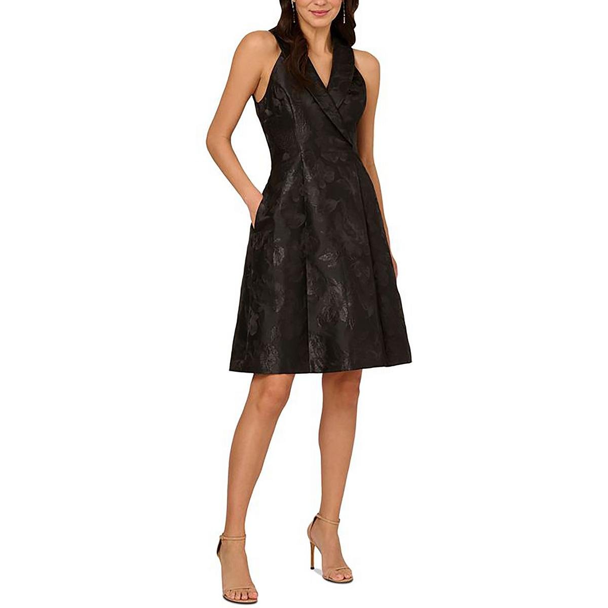 Adrianna Papell Womens Metallic Surplice Neck Midi Dress