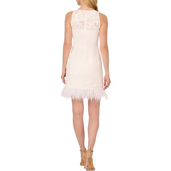 Adrianna Papell Womens Lace Ostrich Feather Mini Dress - Image 2