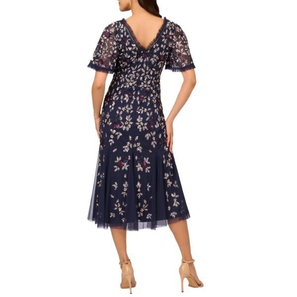 Adrianna Papell Womens Mesh V-Neck Midi Dress - Image 2