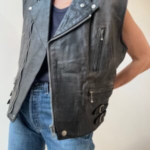 Vintage Black Leather Biker Vest